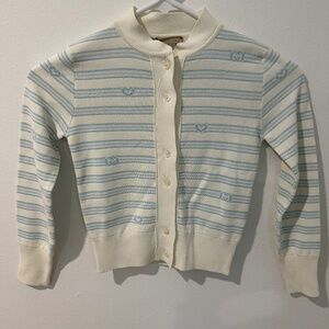 Gucci - NWT Girl's Blue & White Long Sleeve Stripe Cardigan Sweater, Size 5T